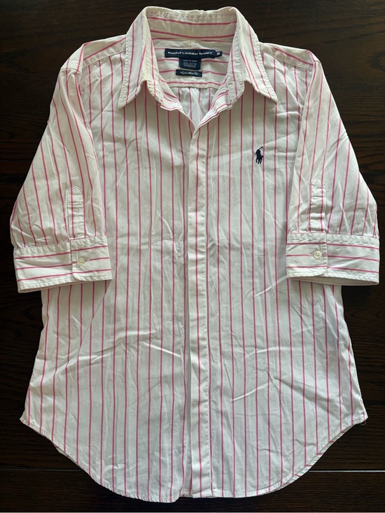 Ralph Lauren Tops - Ralph Lauren Sport Pink Striped Short Sleeve Button Down Shirt Size 10